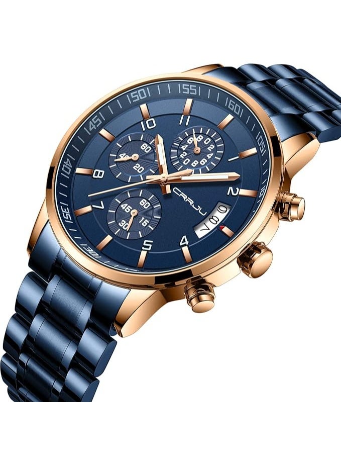 CRRJU Men's Fashion Stainless Steel Watches Date Waterproof Chronograph Wristwatches,Black Steel Band Waterproof Quartz Watch for Men - Image 2